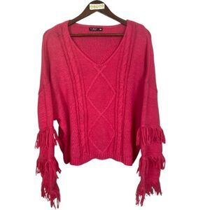 SHEIN Curve Vibrant Pink Sweater with Fringe Details / Wms 1X